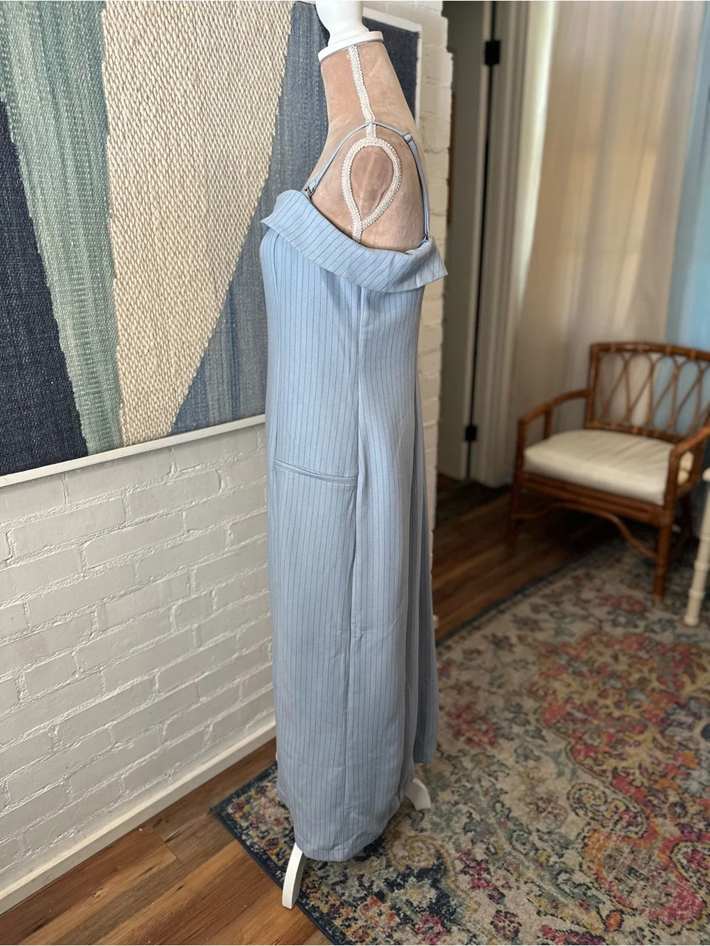 Abercrombie & Fitch Blue Pin Stripe Bodycon Midi Dress